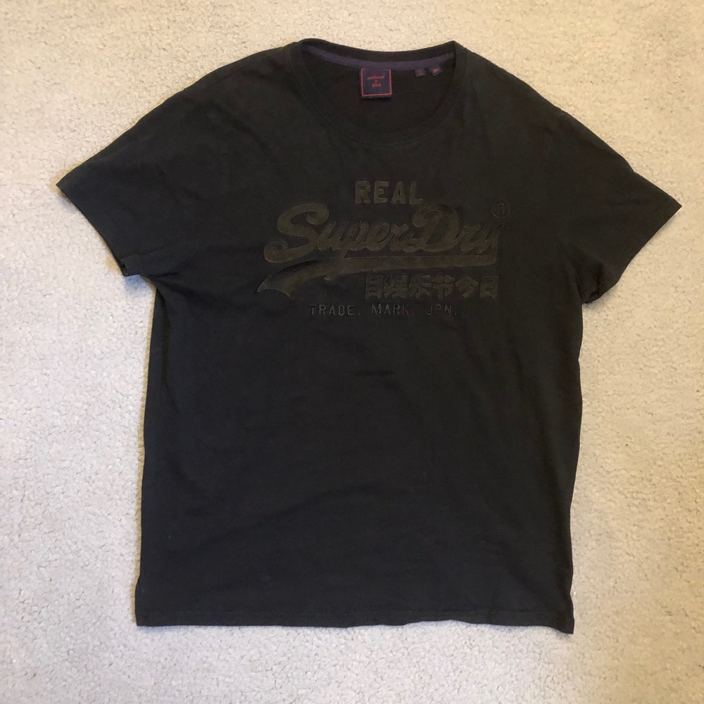 Y2K Superdry Real JPN Black Graphic Tee Shirt Mens Large Short Sleeve‎ Cotton